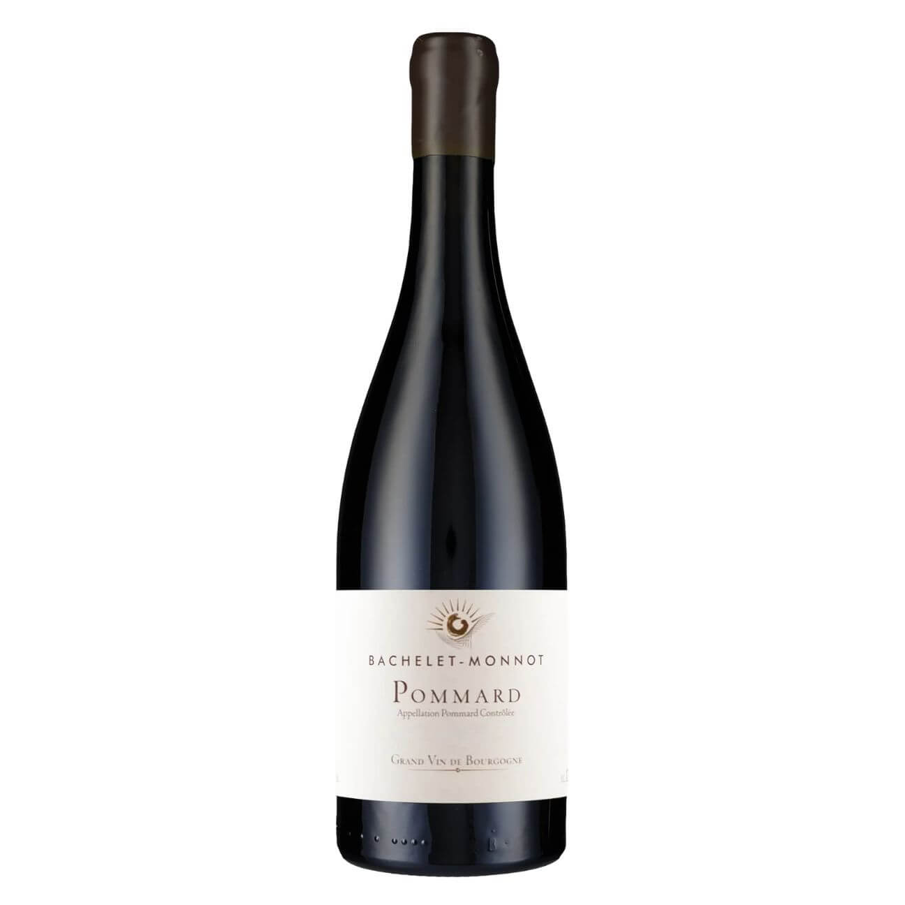 Bachelet-Monnot Pommard 2023 Full-length image of a dark wine bottle with a cream label reading 'Bachelet-Monnot Pommard Grand Vin de Bourgogne'