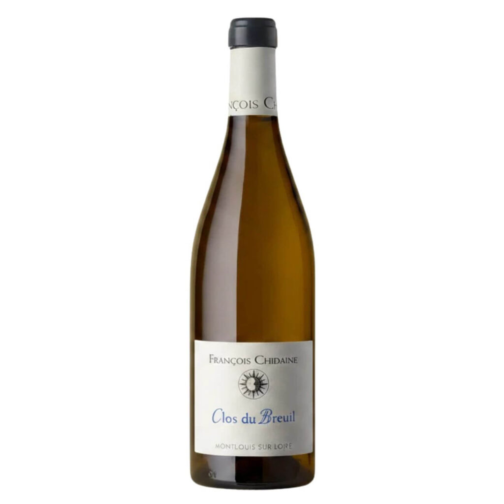 Bottle of François Chidaine Clos du Breuil Montlouis-sur-Loire white wine with a light label and black capsule