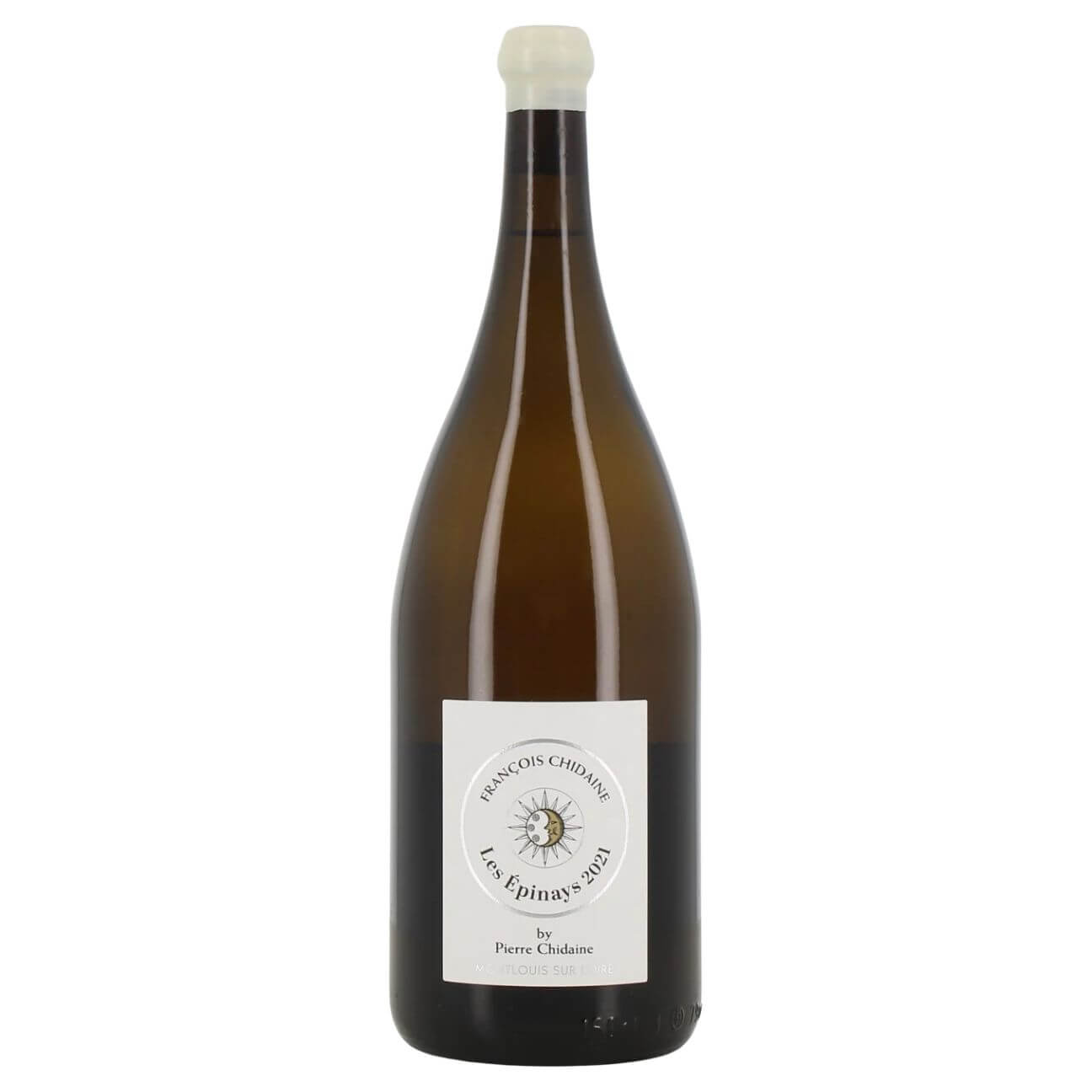 Domaine François Chidaine Montlouis Les Epinays by Pierre Chidaine Bottle of Les Epinais 2021 wine by Pierre Chidaine on a white background with a white foil cap and label showing a sun emblem