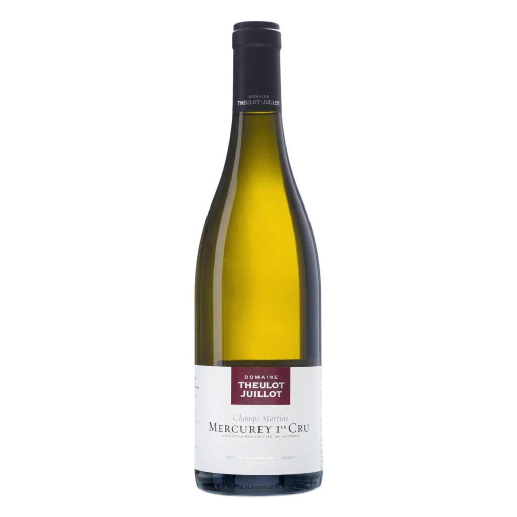 White wine bottle with label 'Domaine Theulot Juillot — Mercurey 1er Cru' against a white background.