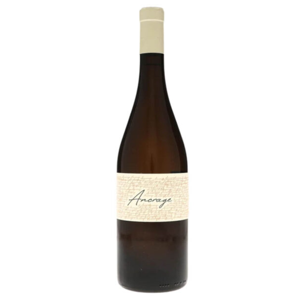 Brown wine bottle with a cream capsule and handwritten-style label on a white background, shown upright.